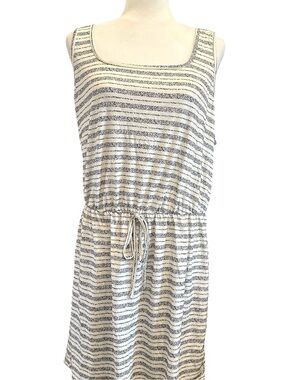 White & Grey Striped Tank Top Dress with Cinched Drawstring Waist Size Curve 1X